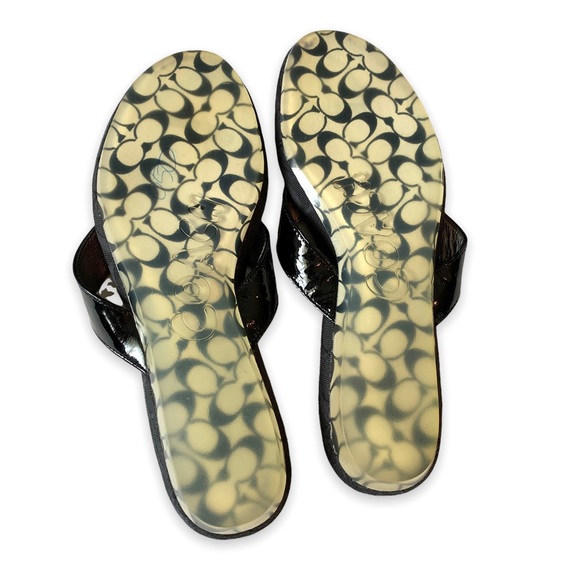 Coach “Skye” Black Low Wedge Sandal Flip Flops Sz 8.5B - Picture 10 of 11